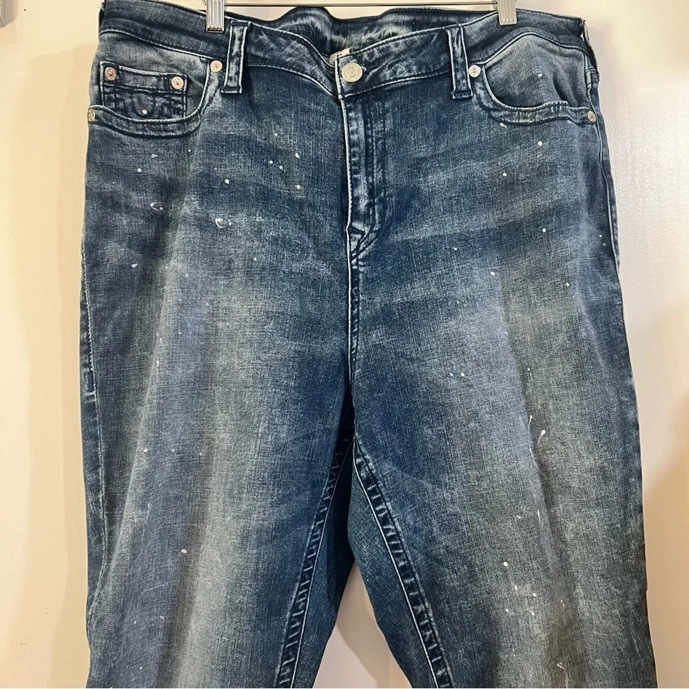 True Religion Curvy Plus Size Jeans Stretchy Splatter Dark Blue 42 3XL 22 - Picture 4 of 13